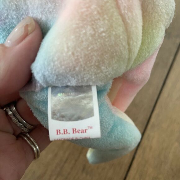 Ty Beanie Baby Birthday Bear 1999 Rare Unmarked Tag Pastel Tie-Dye B.B. Bear - Picture 9 of 10